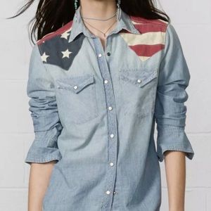 Ralph Lauren Western Blue Denim Shirt USA Flag
